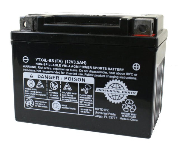 Universal Parts 12V 3AH Battery YTX4L-BS - Factory Activated